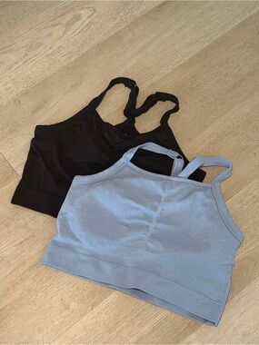 Dual Pack Bralette Tops - Black & Light Blue Sparkle
